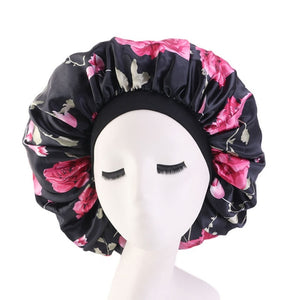 Extra Large Floral Print Satin Bonnet