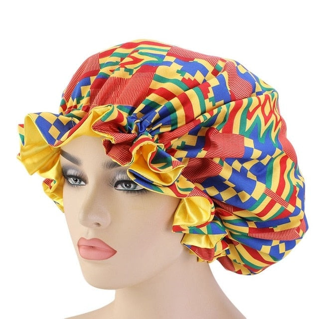 Extra Large Silk Print Satin Bonnet